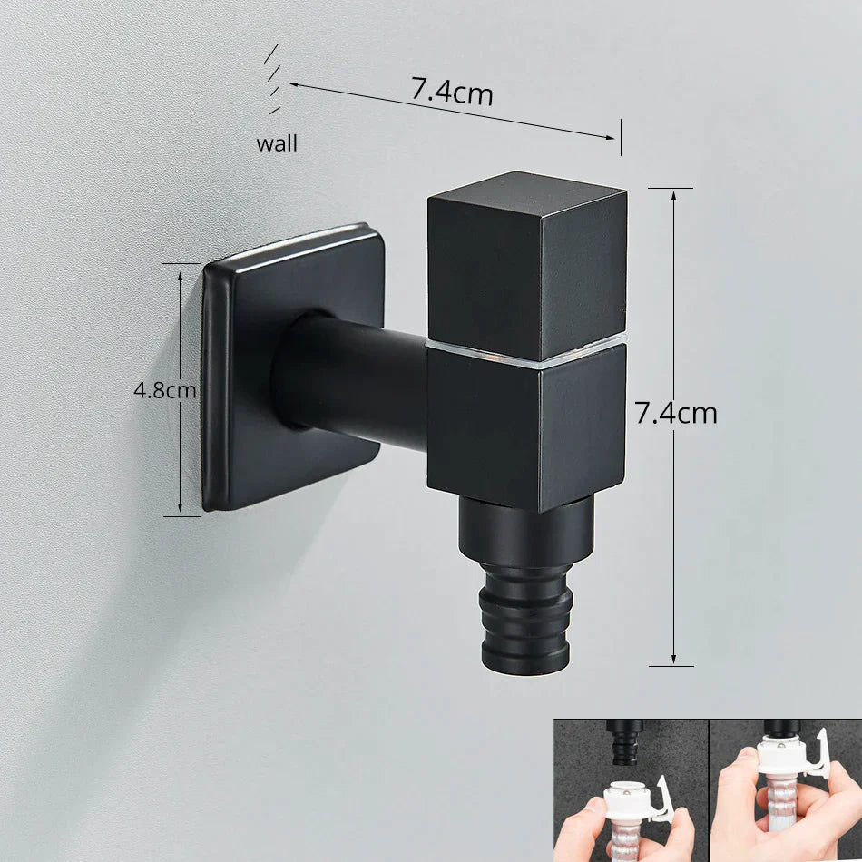DecorBites™ Black Brass Wall Mounted Washing Machine Faucet for Outdoor Use