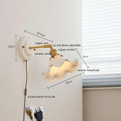 DecorBites™ LED Ceramic Wall Lamp with Copper Arm for Bedroom Bathroom Mirror