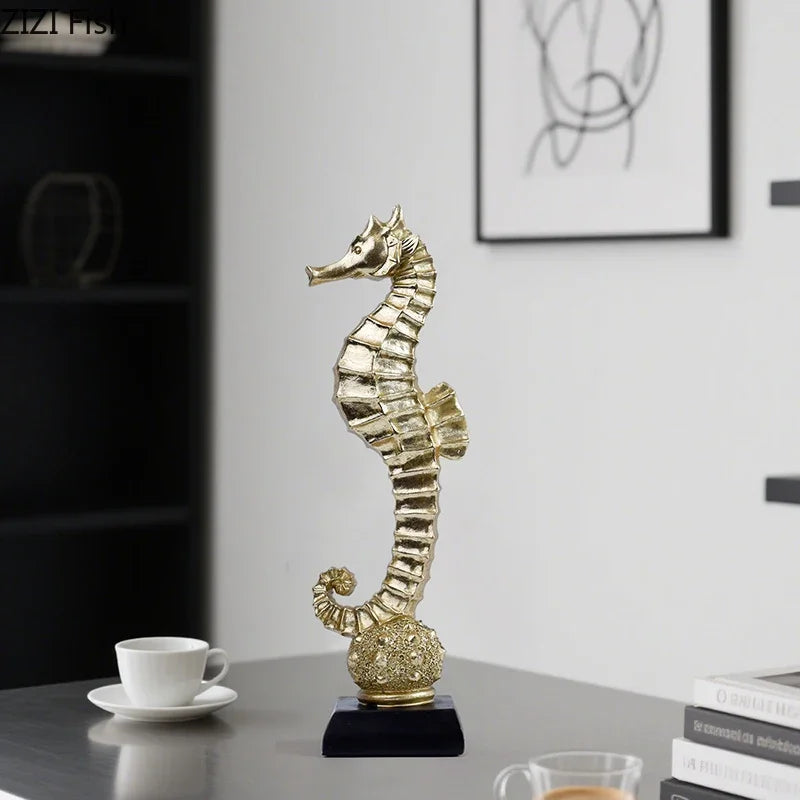 DecorBites™ Gold-plated Mermaid Statue Resin Sculpture Room Decor Marine Organism Ornament