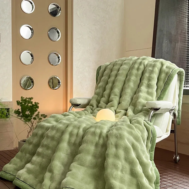 DecorBites™ Cozy Bubble Faux Rabbit Fur Blanket: Warm Sofa & Bed Cover for All Seasons