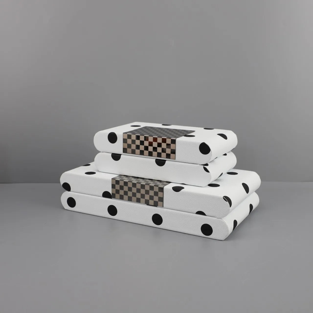 DecorBites™ Black & White Polka Dot Leather Storage Box | Geometric Pattern Desktop Organizer