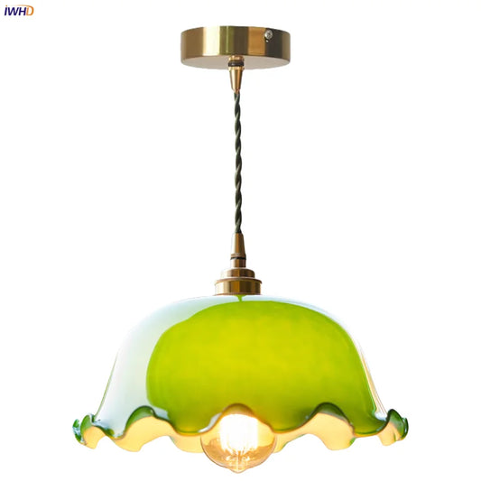 DecorBites™ Green Lotus LED Pendant Light Glass Hanging Lamp
