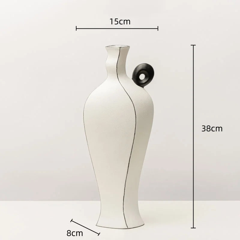 Jarrón de resina DecorBites™ con líneas negras geométricas - Decoración floral artesanal para el hogar