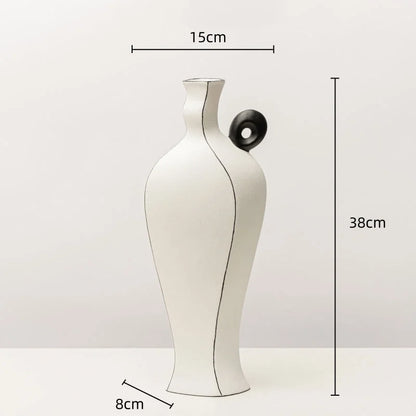 Jarrón de resina DecorBites™ con líneas negras geométricas - Decoración floral artesanal para el hogar