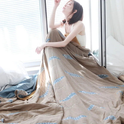 بطانية ديكوربايتس™ من القطن والشاش بتصميم سمكة كاواي