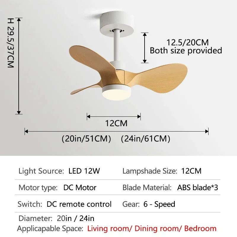DecorBites™ 24-Inch Mini Ceiling Fan with Lights, Modern Design for Home and Office