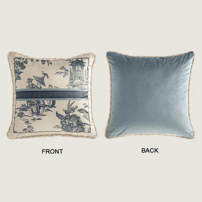 Decorbites™ Delft-Blau Toile de Jouy Kissenbezüge - Vintage Französischer Stil für Hausdekoration