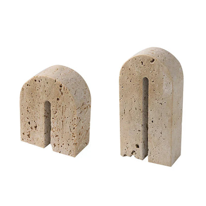 DecorBites™ Beige Travertine Stone Bookends - Luxury Vintage Book Holder Decor