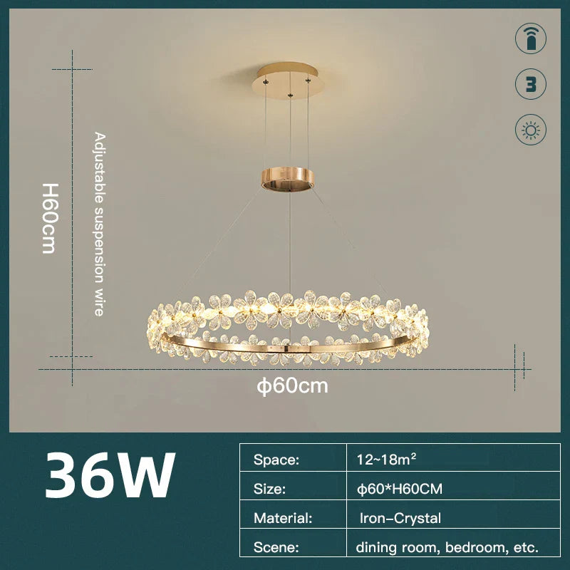 DecorBites™ Crystal Ring LED Chandelier: Modern Luxury Pendant Lamp for Home Decor