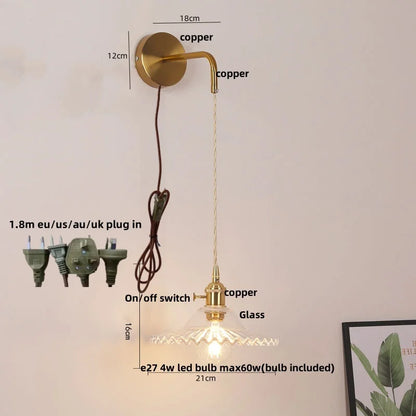 DecorBites™ Glass Copper LED Wall Sconce | Pull Chain Switch | Adjustable Bathroom Light