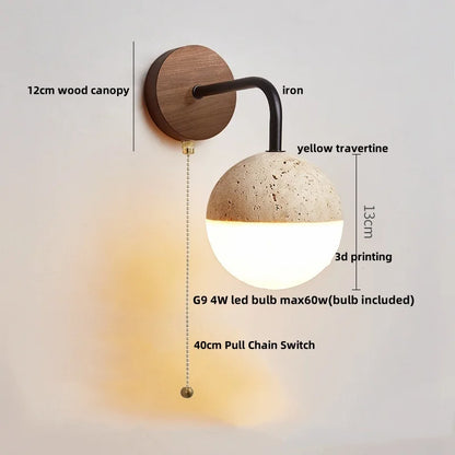 DecorBites™ Japanese Style LED Wall Lamp with Pull Chain and White Glass
