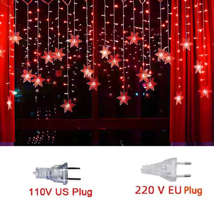 3.2M Christmas Snowflakes LED String Lights Flashing Fairy Curtain Lights Waterproof For Holiday Party Wedding Xmas Decoration