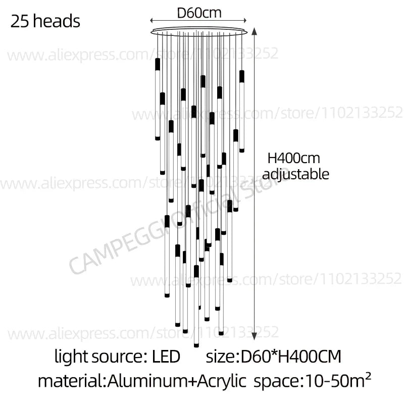 DecorBites™ Golden Tube Chandelier: Modern Designer LED Staircase Light for Nordic Loft Apartment
