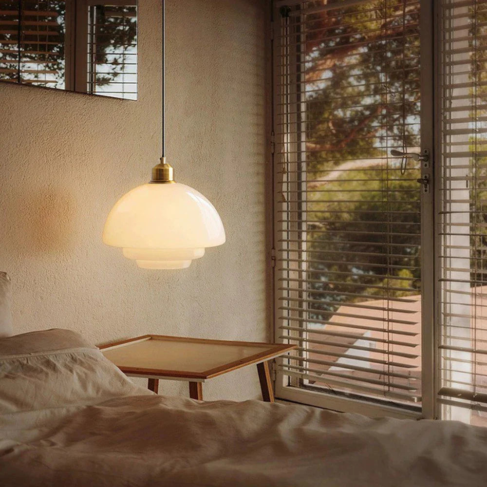 Nordic Cream Glass Pendant Light With Nickel Finish