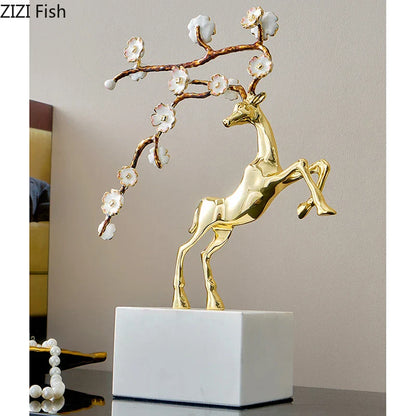 DecorBites™ Deer Antlers Statue - Enamel Sika Deer Sculpture for Room Decor