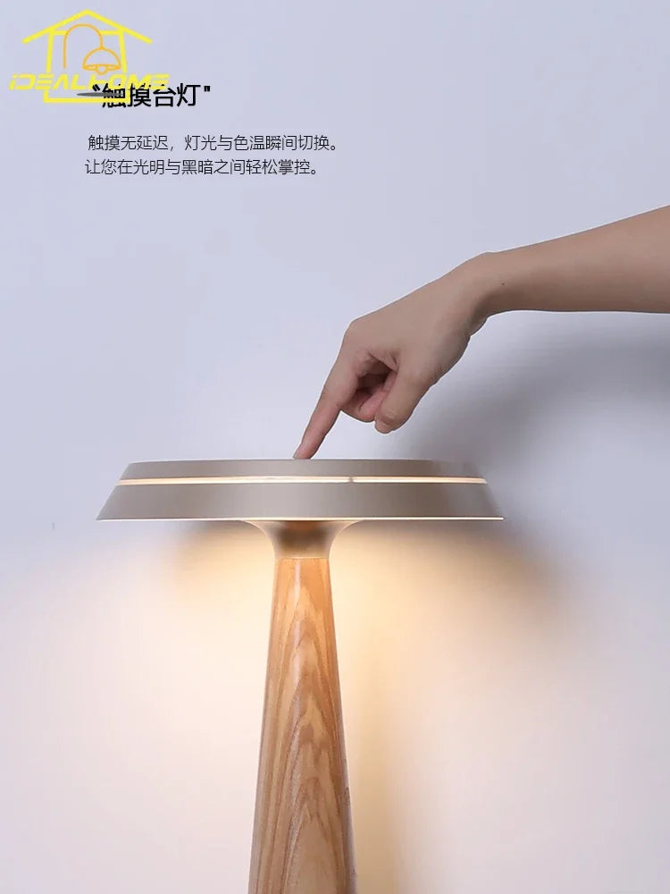 DecorBites™ Ceil Solid Wood Table Lamp with Touch Switch - Modern LED Lighting