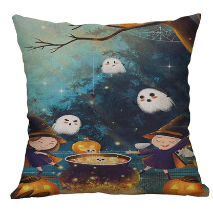 DecorBites™ Halloween Pumpkin Ghost Bat Linen Pillow Cover for Sofa Decor