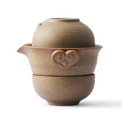 DecorBites™ Kung Fu Tea Set: Teapot, 2 Teacups, Travel Green Tea Cups, Ceramic Gaiwan