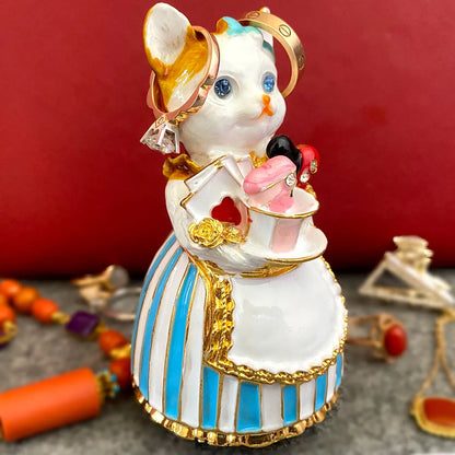 DecorBites™ Elegant Cat Jewelry Trinket Box | Hinged Enamel Figurines | Collectible Gift Holder
