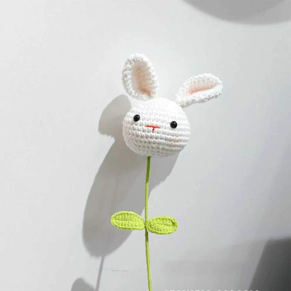 DecorBites™ Knitted Sunflower & Rabbit Bouquet: Handmade Crochet DIY Home Decor & Gift