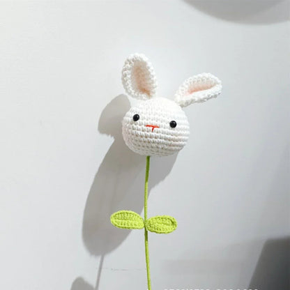 DecorBites™ Knitted Sunflower & Rabbit Bouquet: Handmade Crochet DIY Home Decor & Gift