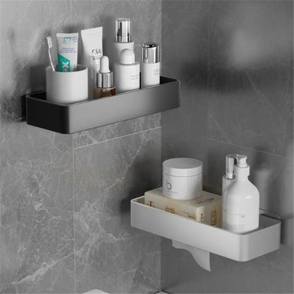 DecorBites™ Black Aluminum Bathroom Corner Shelf Wall Mounted Storage Holder