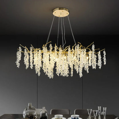 DecorBites™ Frosted Aluminum Golden Branch Crystal Chandelier