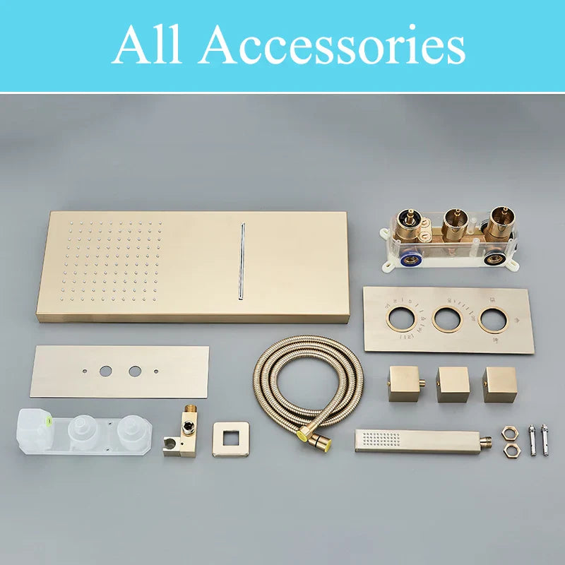 Juego de grifería termostática para ducha tipo lluvia DecorBites™ Gold - Sistema de ducha de pared