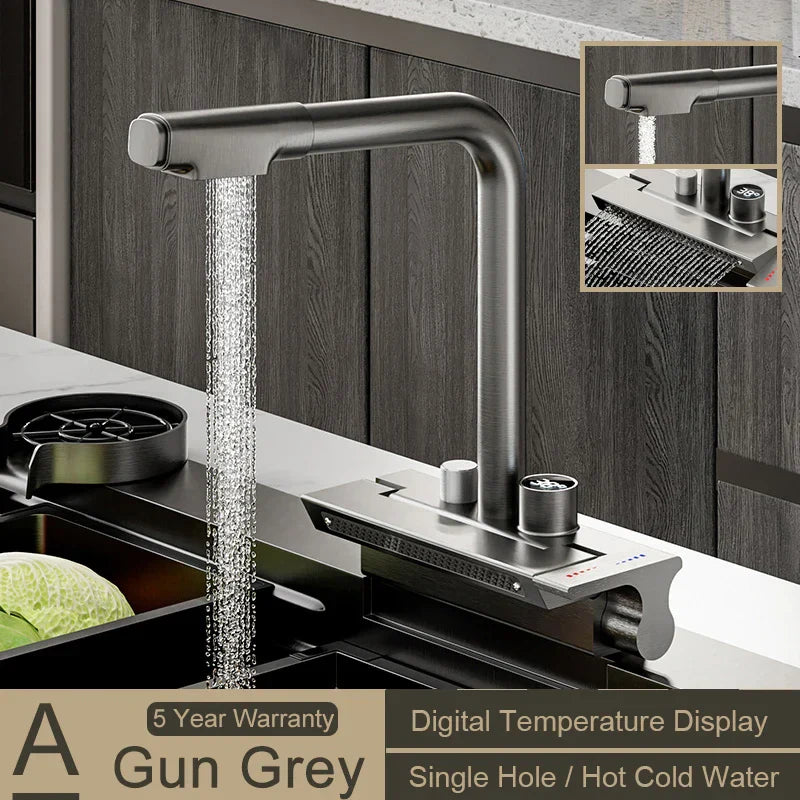 DecorBites™ Digital Display Pull Out Kitchen Faucet - Single Hole Temperature Mixer