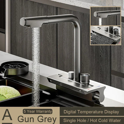 DecorBites™ Digital Display Pull Out Kitchen Faucet - Single Hole Temperature Mixer