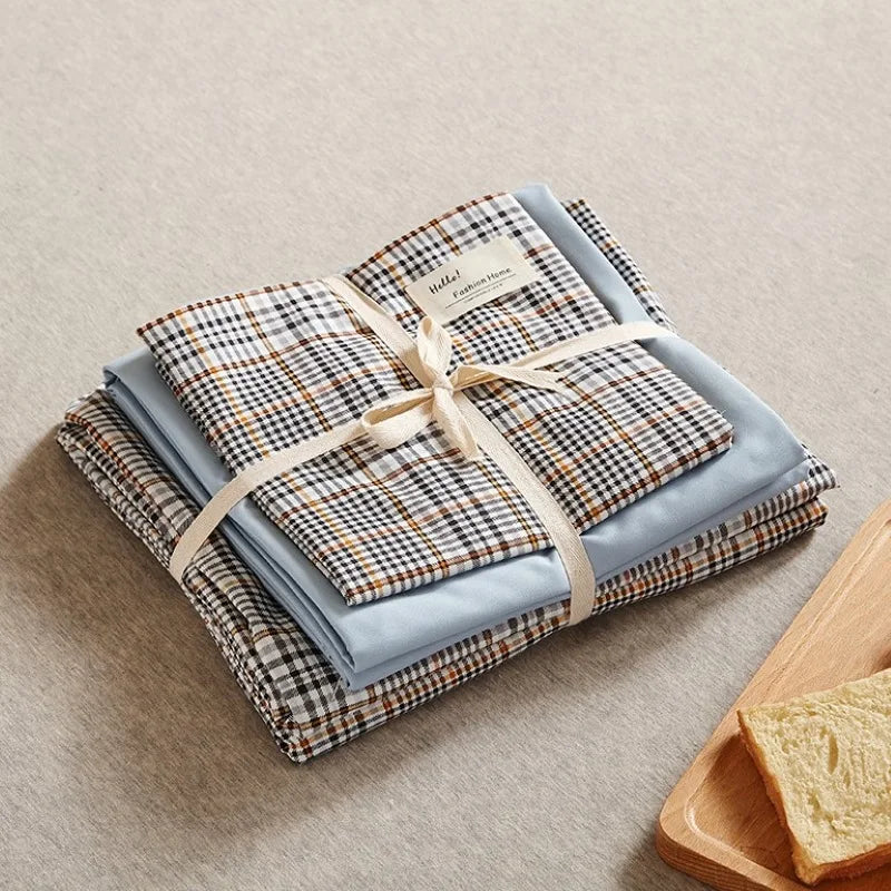 Decorbites™ Japanisches Gitter-Muster Gedrucktes Baumwoll-Bettwäsche-Set in Queen/King für Gemütlichen Schlaf