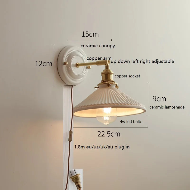 DecorBites™ LED Ceramic Wall Lamp with Copper Arm for Bedroom Bathroom Mirror