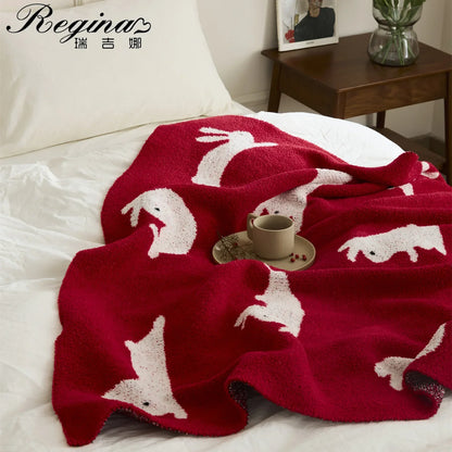 DecorBites™ Lively Rabbit Microfiber Knitted Throw Blanket - Cute & Cozy for Bed, Sofa, Couch, Car