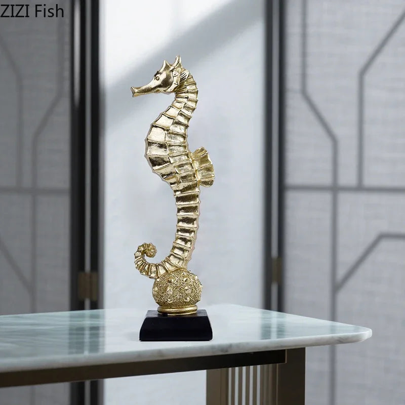 DecorBites™ Gold-plated Mermaid Statue Resin Sculpture Room Decor Marine Organism Ornament