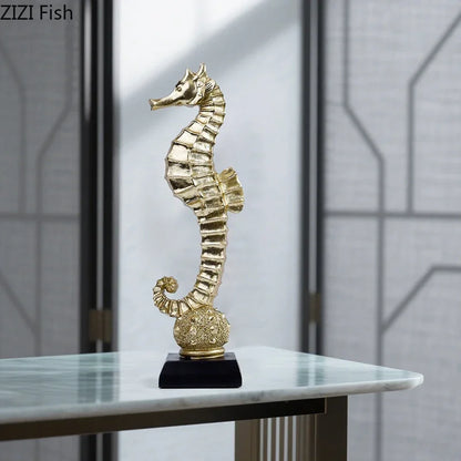 DecorBites™ Gold-plated Mermaid Statue Resin Sculpture Room Decor Marine Organism Ornament