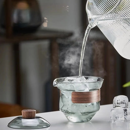 Decorbites™ Glas-Gaiwan-Tassen-Set mit Holzring, 240 ml Tee-Trennung & Filter, hitzebeständig