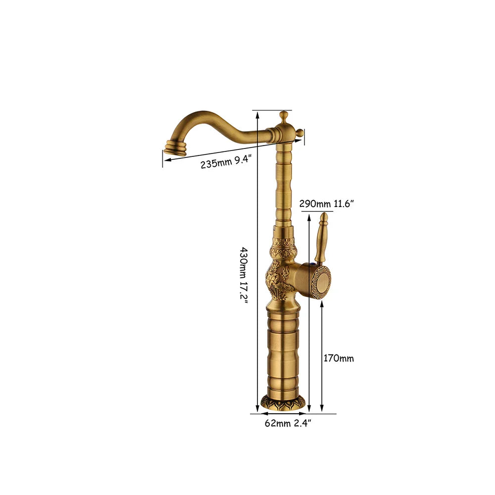 DecorBites™ Antique Brass Basin Faucet, 360 Rotation Art Design Kitchen Mixer Tap.