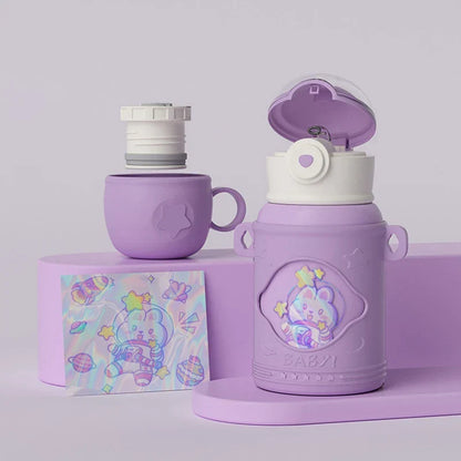 DecorBites™ Kids' Cartoon Stainless Steel Thermal Water Bottle with Straw