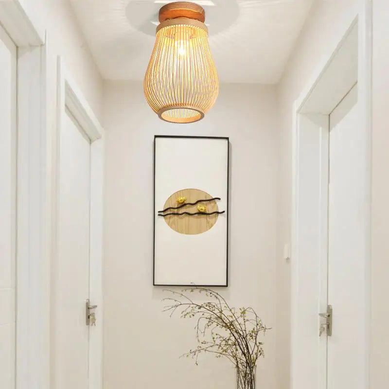 DecorBites™ Bamboo Birdcage Ceiling Light: Handwoven Nordic Wood Art Fixture
