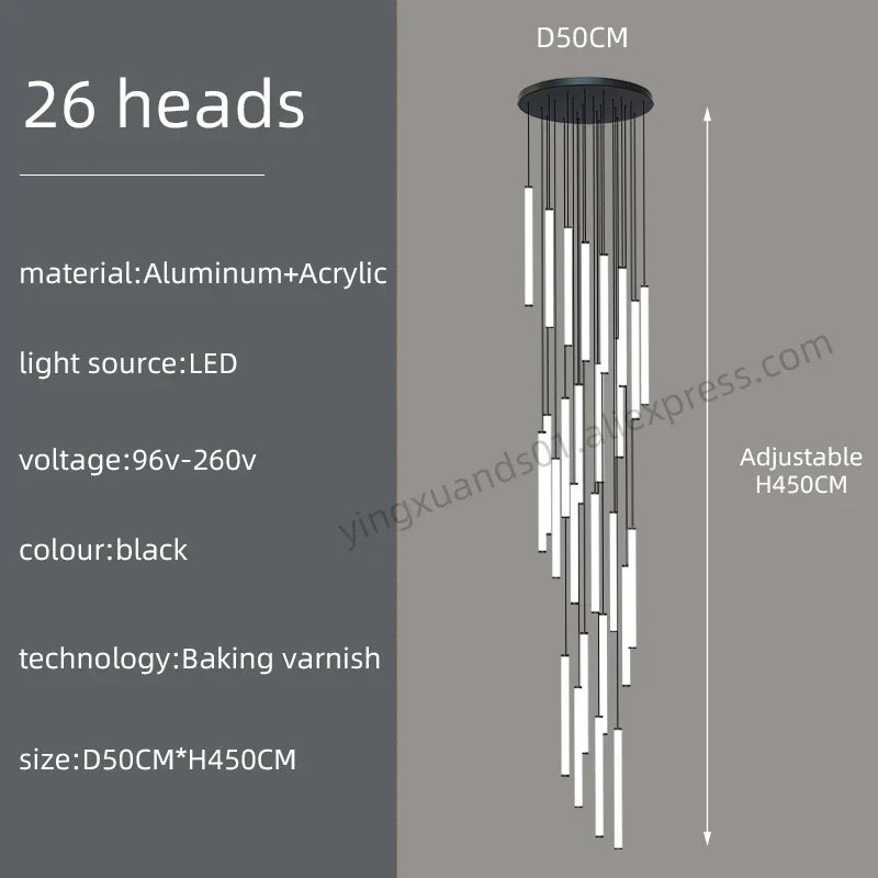 DecorBites™ Loft Black Chandelier: Acrylic Villa Ceiling Lamp for Living Room & Staircase