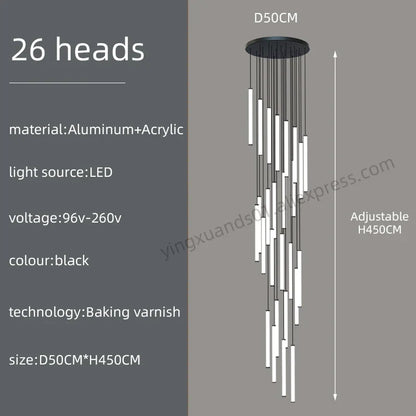 DecorBites™ Loft Black Chandelier: Acrylic Villa Ceiling Lamp for Living Room & Staircase