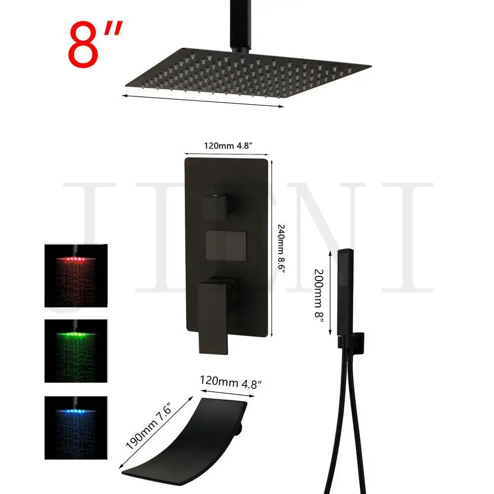 DecorBites™ Black Digital Shower Faucet, Matte Black Finish, Thermostatic Temperature Display