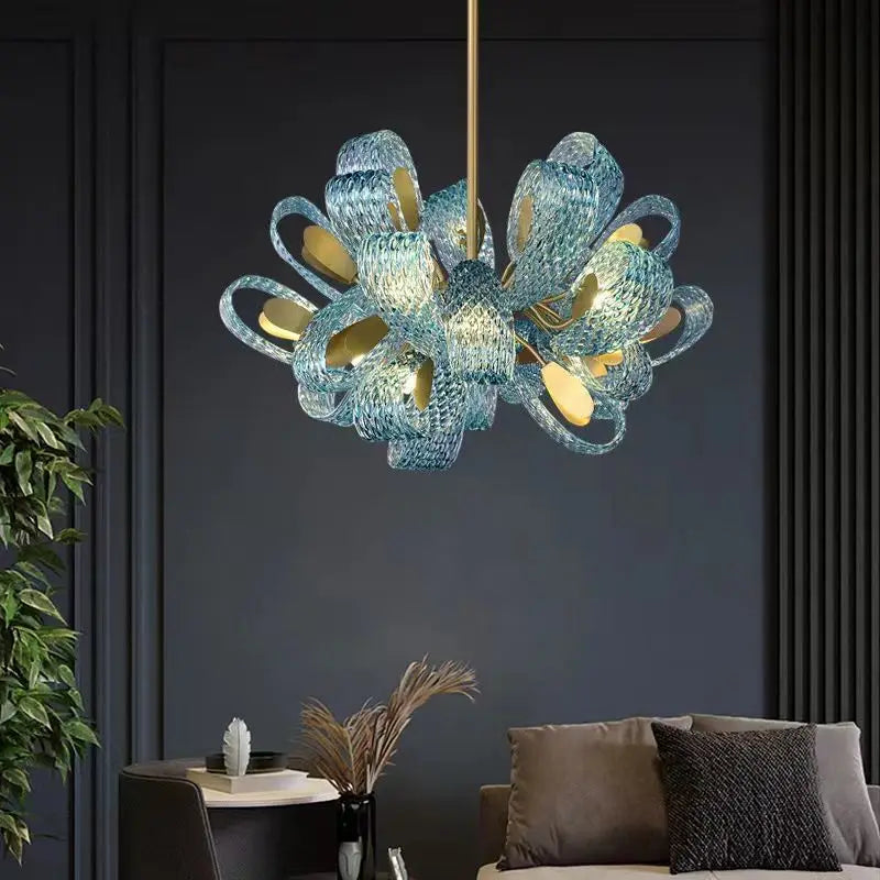 Lámpara de techo de cobre con hoja de pavo real azul Art Deco LED™ Decorbites para sala de estar