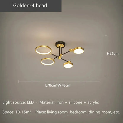 DecorBites™ Gold Frame LED Remote Control Dimmable Ceiling Lamp for Living Room, Dining, Bedroom