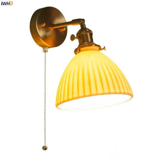 DecorBites™ Japanese Vintage LED Wall Lamp Copper Arm White Ceramic Bedroom Decor Loft