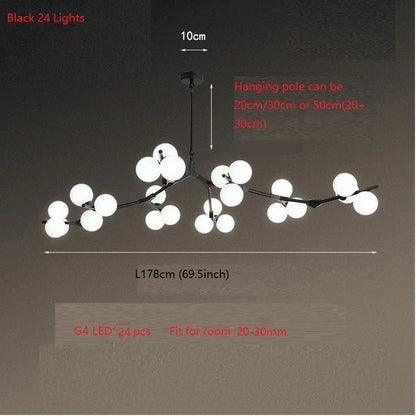 Lámpara de techo LED nórdica DecorBites™ con bolas de cristal y ramas de árbol.