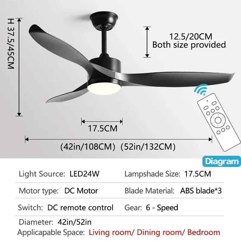 مروحة سقف DecorBites™ مقاس 52 بوصة سوداء مزودة بجهاز تحكم عن بعد لغرفة المعيشة والمطعم والمنزل