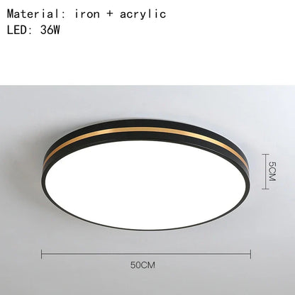 DecorBites™ LED Ceiling Lights: Modern Golden Ring Square Round Black Metal Minimalist Lamp