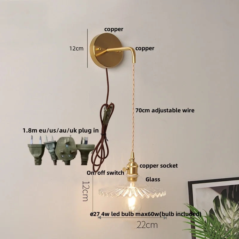 DecorBites™ Glass Clear LED Wall Light Fixture, Modern Copper Wall Lamp