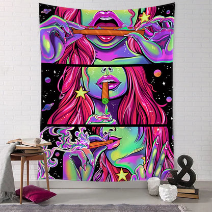 Tapiz de pared DecorBites™ Green Star Girl, decoración psicodélica para el hogar